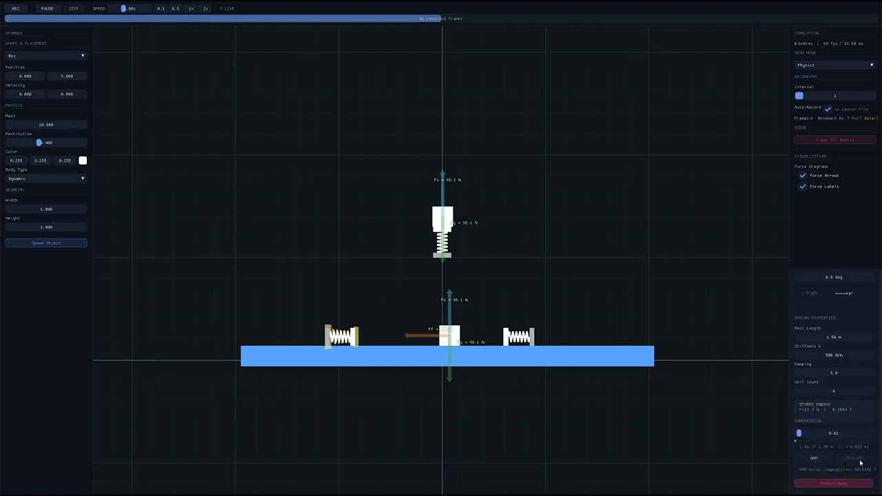 FizixEngine Spring System Hooke's law