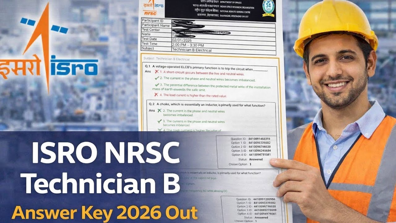 ISRO NRSC Technician B Answer Key 2026 Out, #isro ISRO ITI Technician B Question Paper pdf 2026