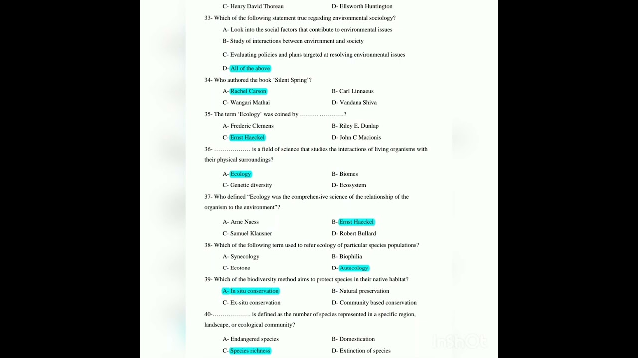 marked MCQ of environment and society