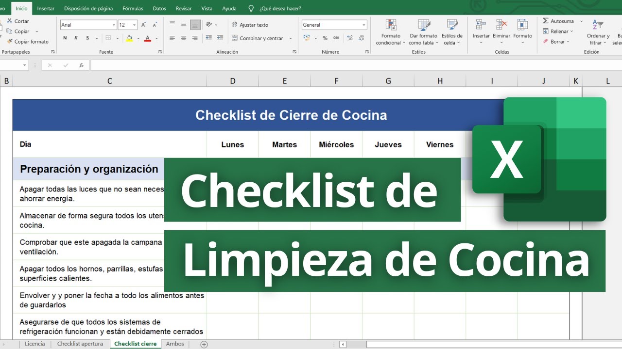 Check List de LIMPIEZA DE COCINA para restaurantes | Plantilla Excel Gratis