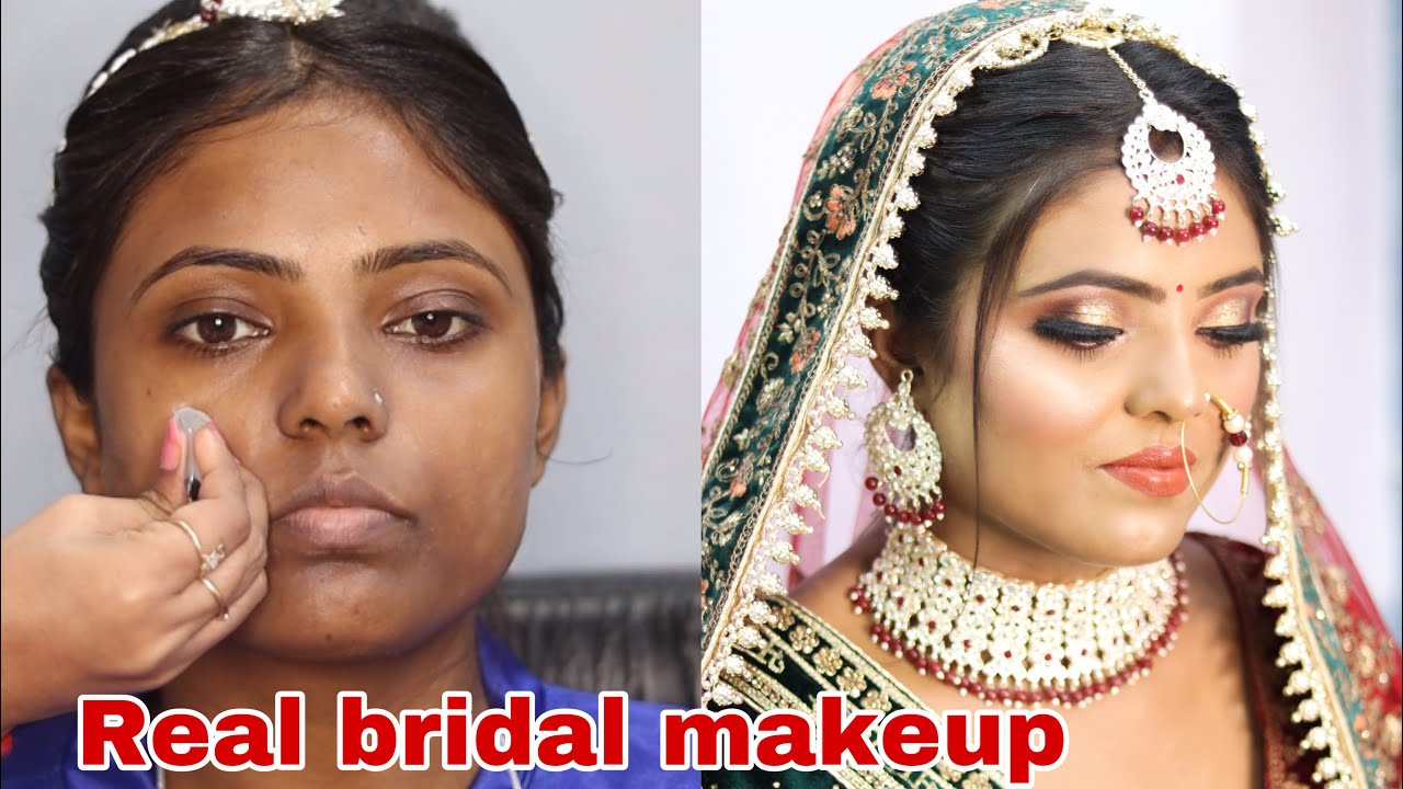 How to do bridal makeup on dark skin step by step in Hindi | oily skin makeup | Shruti makeover