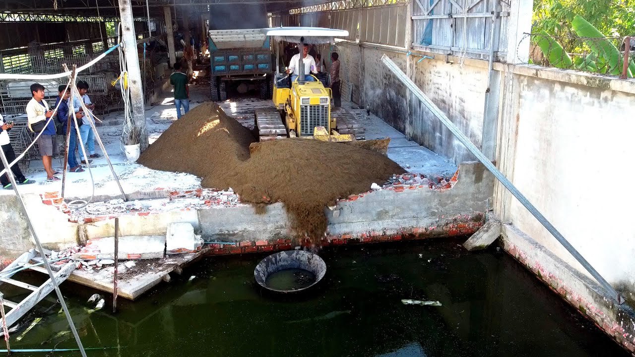 Full Processing Project LANDFILL DELETE POOL By Driver Skill KOMATSU D20P DOZER Pushing SAND & Truck