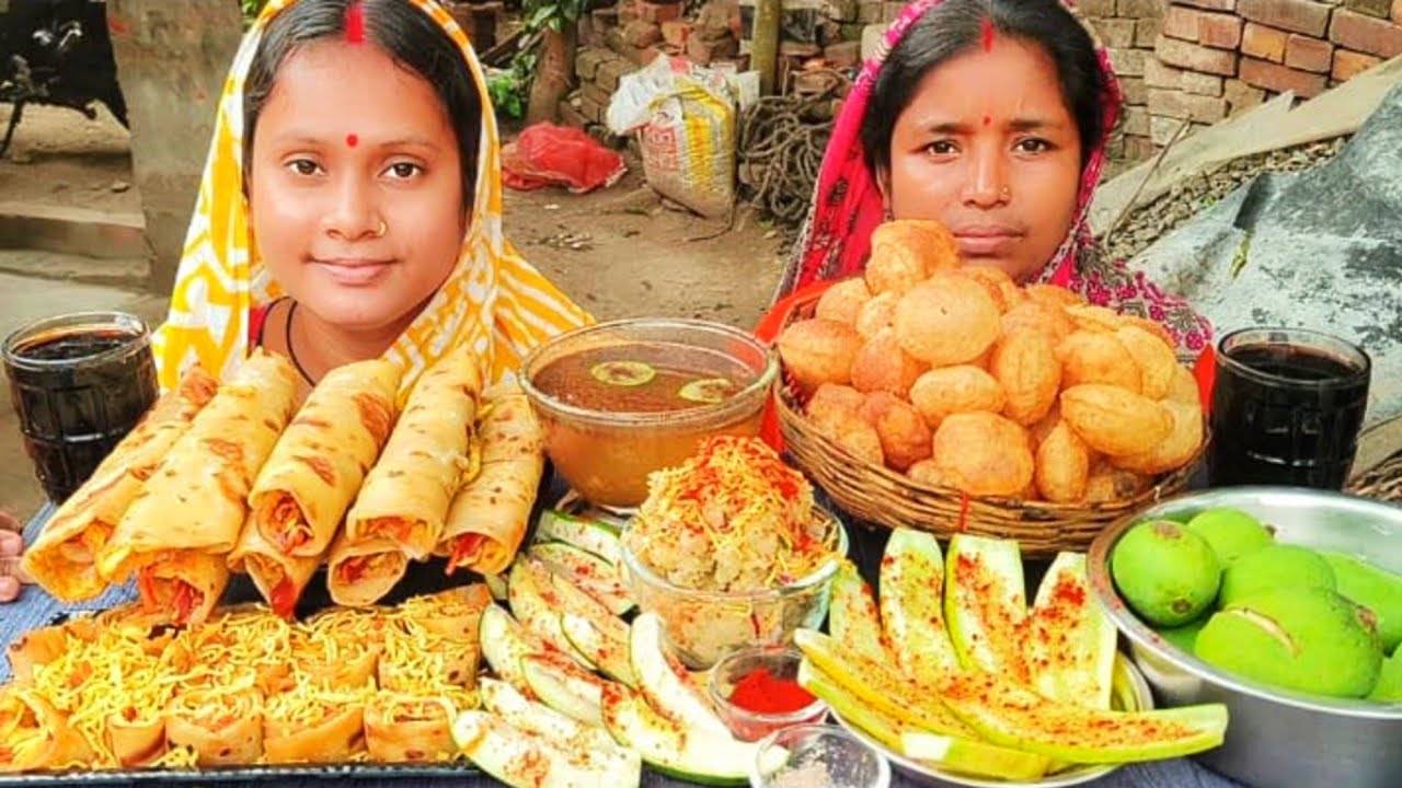 egg roll, fuchka, green mango, cucumber, egg snacks & cool drinks challenging video... punishment 🤮