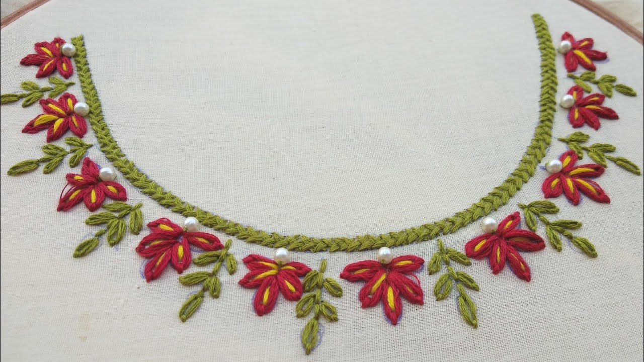 Hand Embroidery design for neck /  Neckline design tutorial / Neck Embroidery design for dress