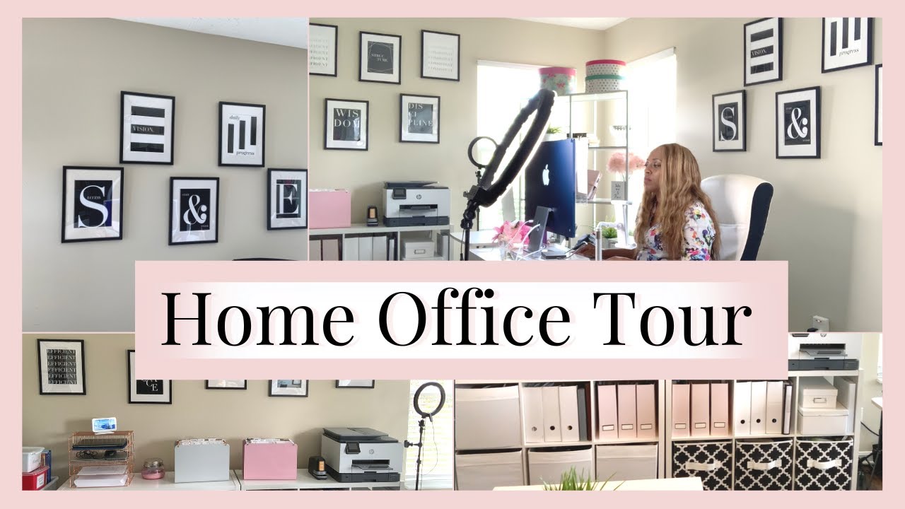Home Office Tour 2022| Organized & Productive Loft Home Office Tour| Pink, Black & White Decor|