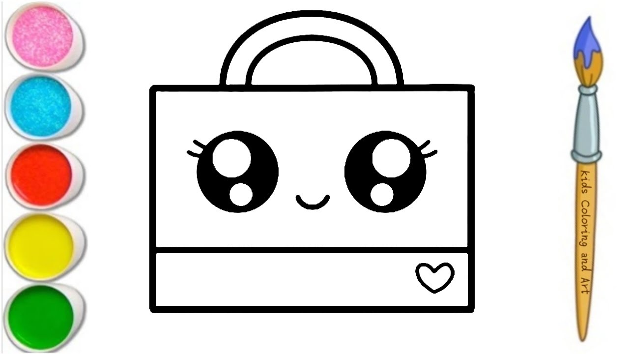 How to Draw Cute Shopping Bag Tote Bag Simple Easy for Kids Toddlers beginners 