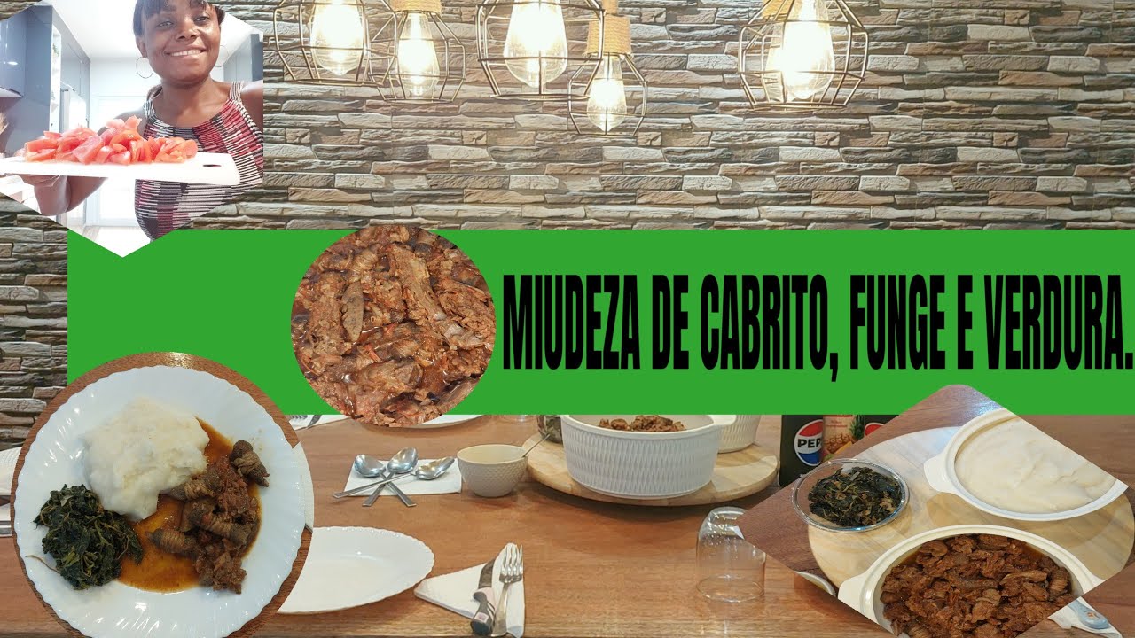 COMIDA ANGOLANA. miudeza de cabrito, funge e verdura.o gás acabou.