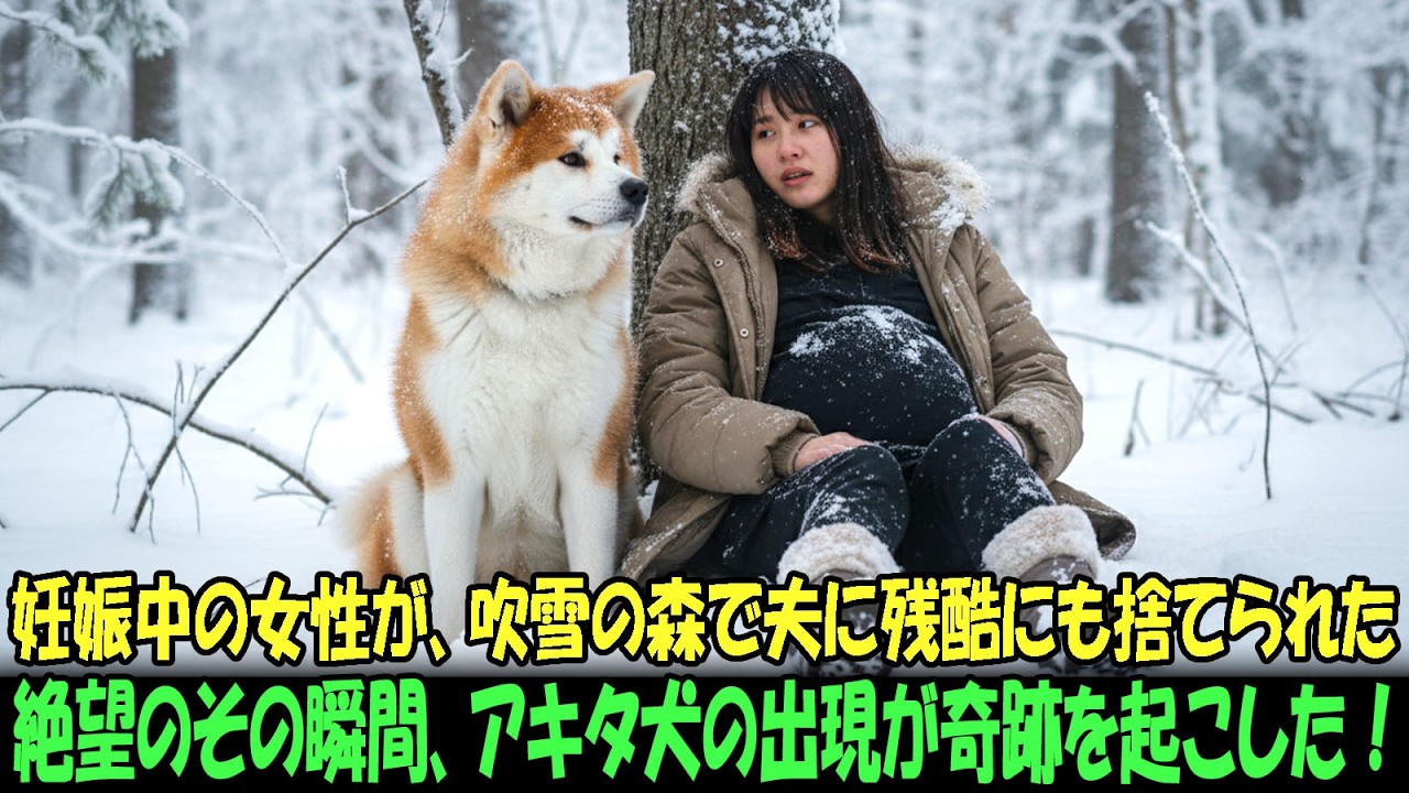 【奇跡の実話】妊娠中の女性が、吹雪の森で夫に残酷にも捨てられた…絶望のその瞬間、アキタ犬の出現が奇跡を起こした！