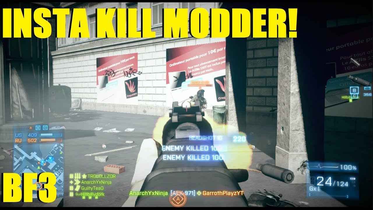 Battlefield 3 - Ninja back on the Battlefield! Playing against a guy with an Intsa kill mod! (Metro)