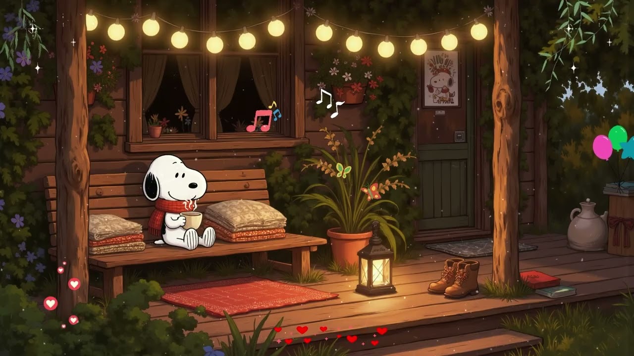 Cozy Winter Porch with Snoopy ❄️ Calm Lofi Beats for Study Relax and Sleep Time