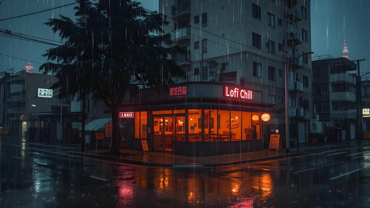 Cozy Anime Cafe in Snow & Light Rain 🌨️ | Calm Lofi for Night Chill