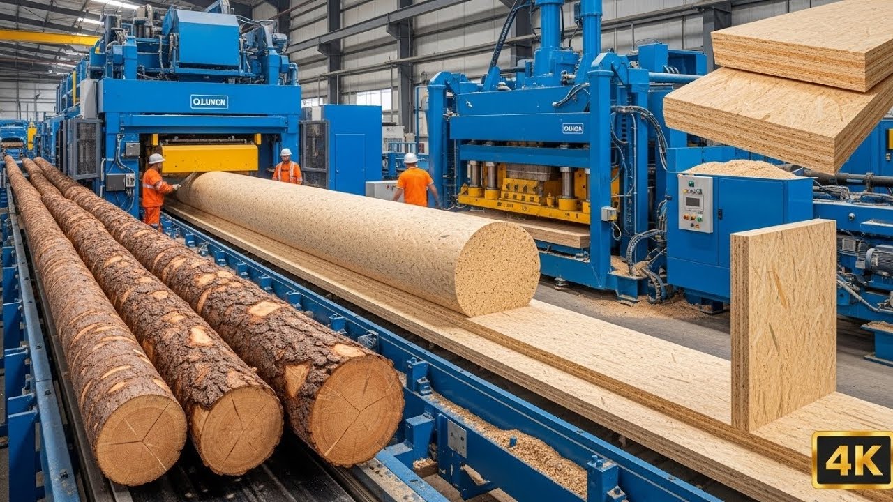 Inside a Modern Factory | How OSB Is Made - From Wood Strands to Building Panels 4K