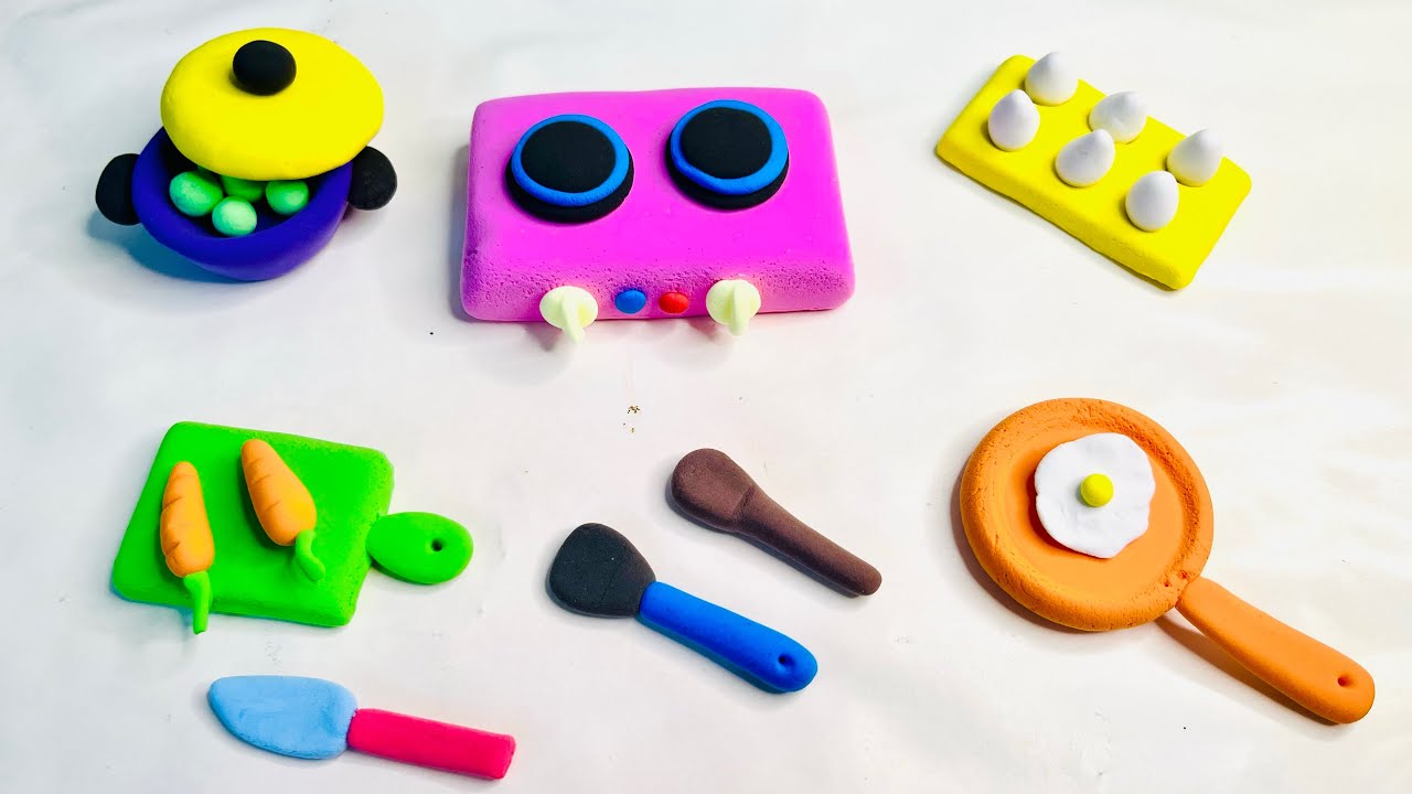 DIY : miniature kitchen set with clay | Colorful Play Dough Kitchen Set | Clay Food Making 