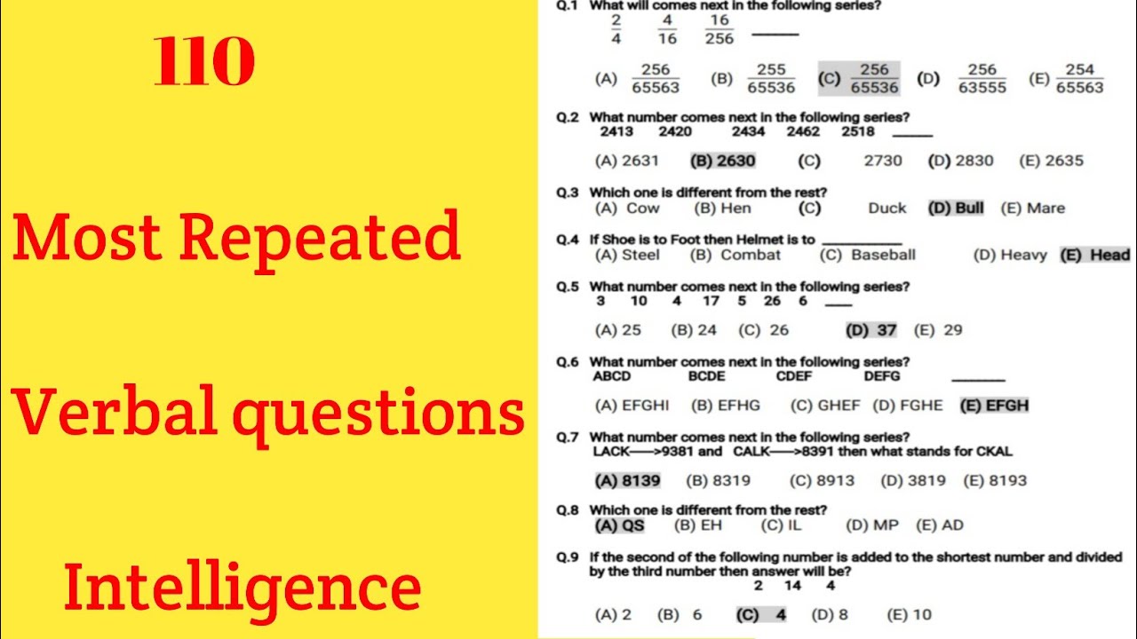 Imp repeated verbal intelligence questions #verbalintelligence #repeatedverbalquestions #cadetguider