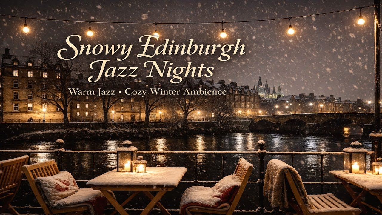 Snowy Edinburgh Jazz Nights ☕❄️ Cozy Winter Café Ambience