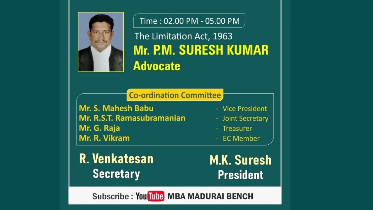 The Limitation Act, 1963 | Part 2 | Mr. P.M. Suresh Kumar Advocate | Judicial Exam | MBA