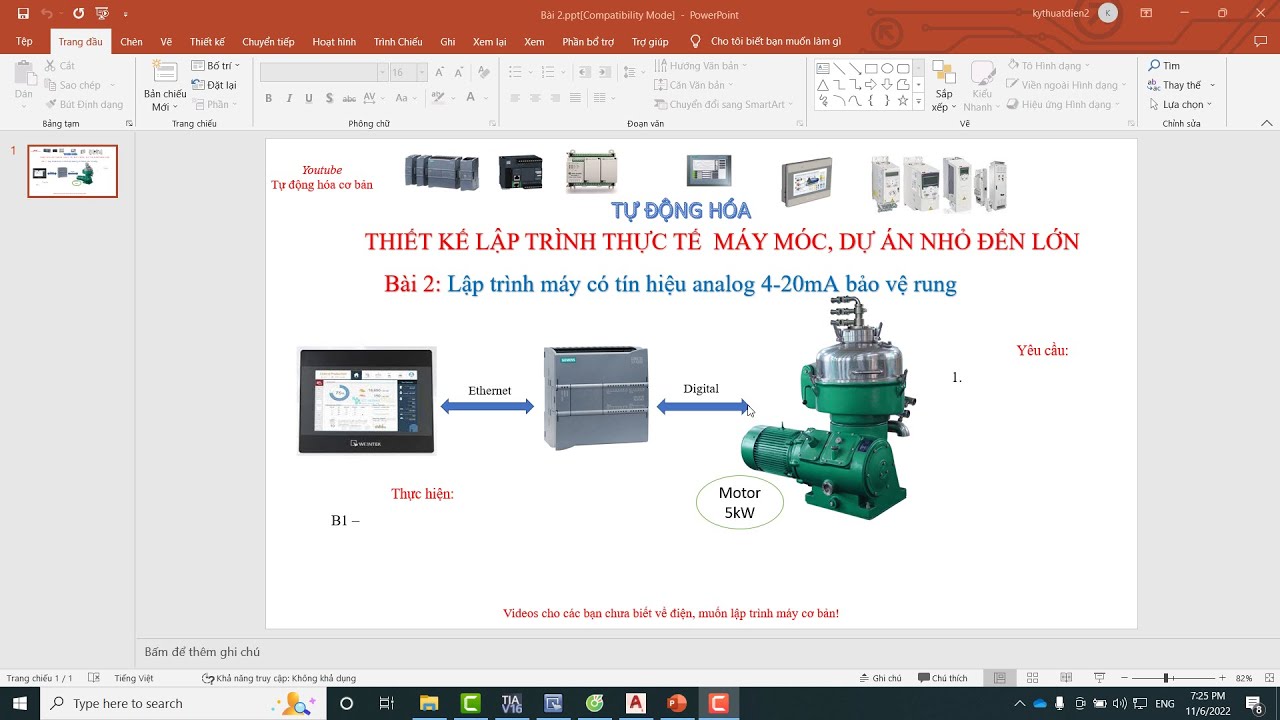 Bài 2: Lập trình PLC máy có cảm biến bảo vệ rung 4-20mA.