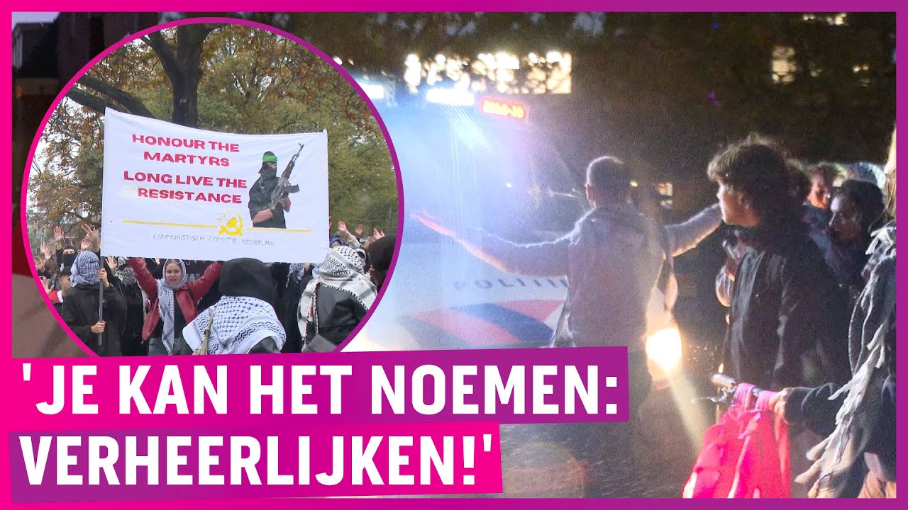 Demonstranten vieren Hamas-aanval 7 oktober: ‘Voor de menselijkheid!’