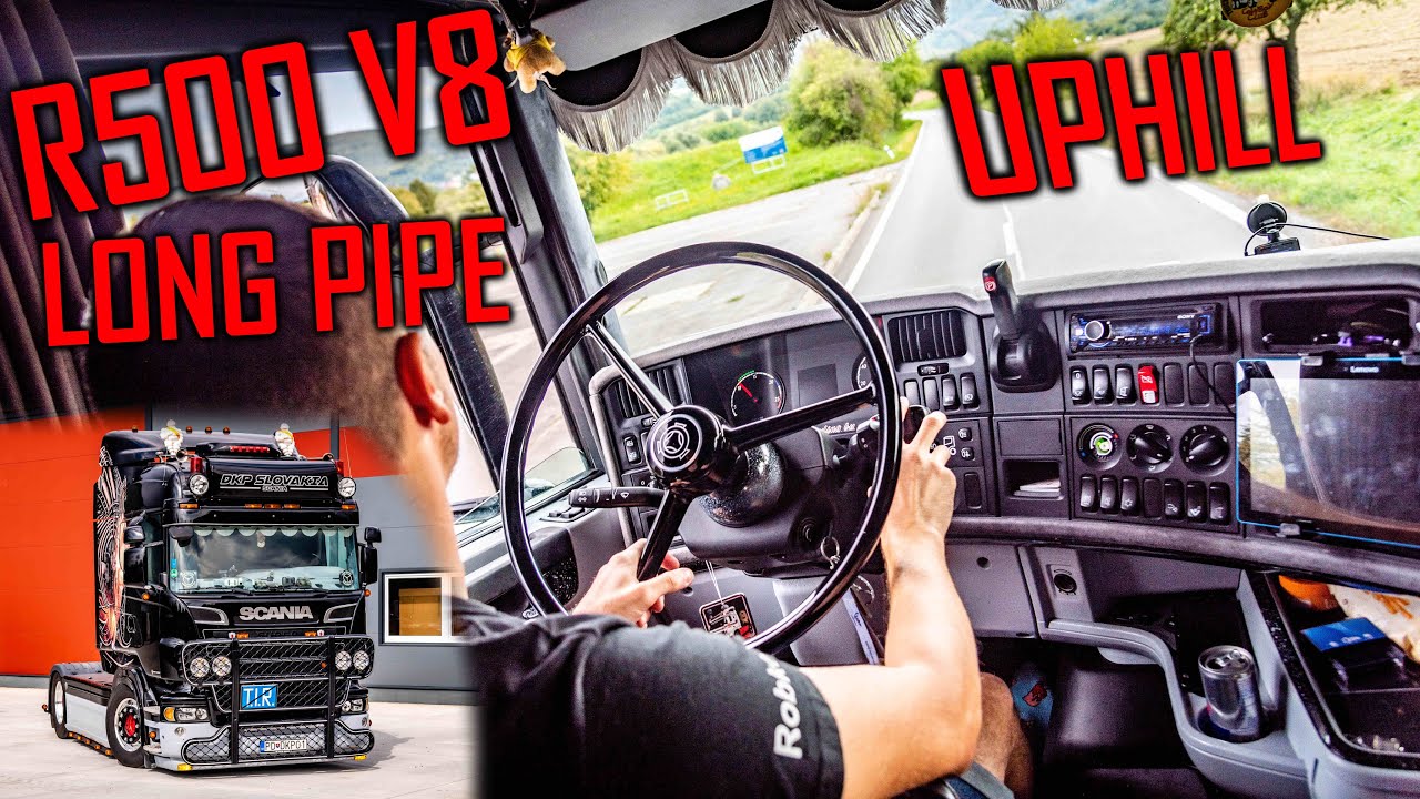 LOUD UPHILL DRIVE: Scania R500 V8 
