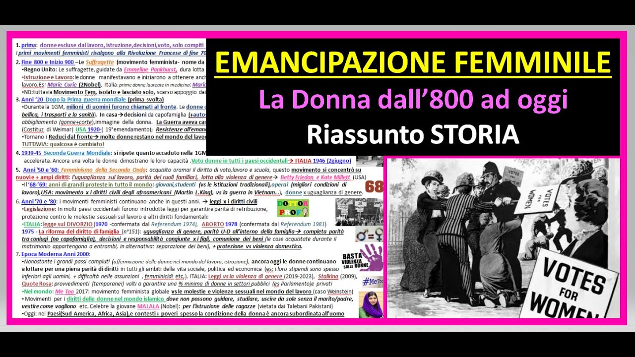 EMANCIPAZIONE FEMMINILE  Riassunto storia (Suffragette, movimenti femminili e diritti donna storia)