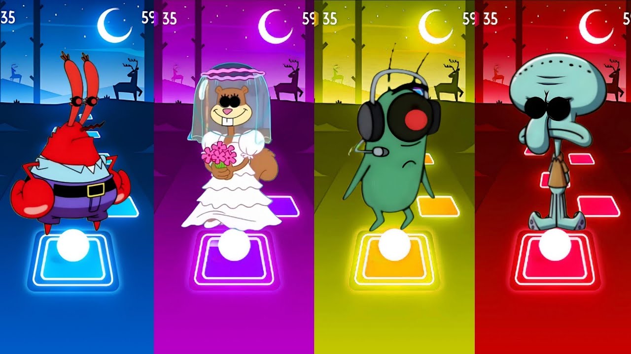 MR KRABS EXE  🆚 SANDY CHEEKS EXE 🆚 PLANKTON EXE 🆚 SQUIDWARD EXE | Tiles Hop Battle