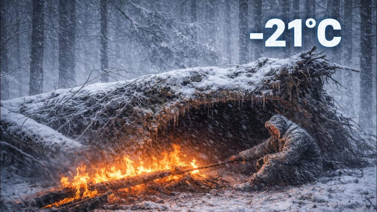 Can I Survive Alone in a -21&deg;C Blizzard،No Tent,No Sleeping Bag?Extreme Winter Survival Camping 