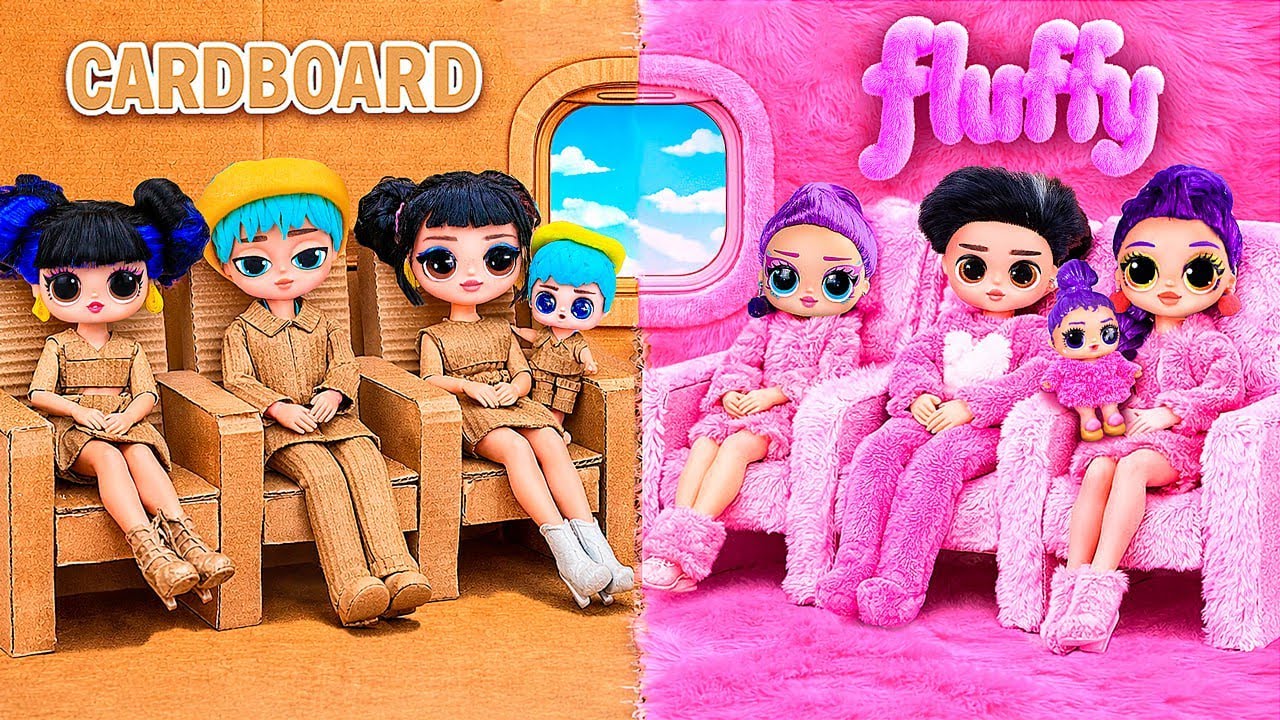 DIY Cardboard & Fluffy Makeover K-Pop Demon Hunters in Airplane! 10 Crafts for L.O.L. Dolls
