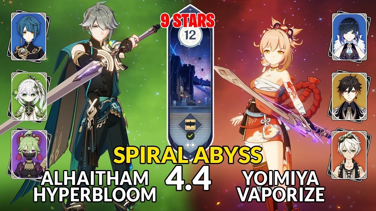 New 4.4 Spiral Abyss│Alhaitham Hyperbloom & Yoimiya Vaporize | Floor 12 - 9 Stars | Genshin Impact