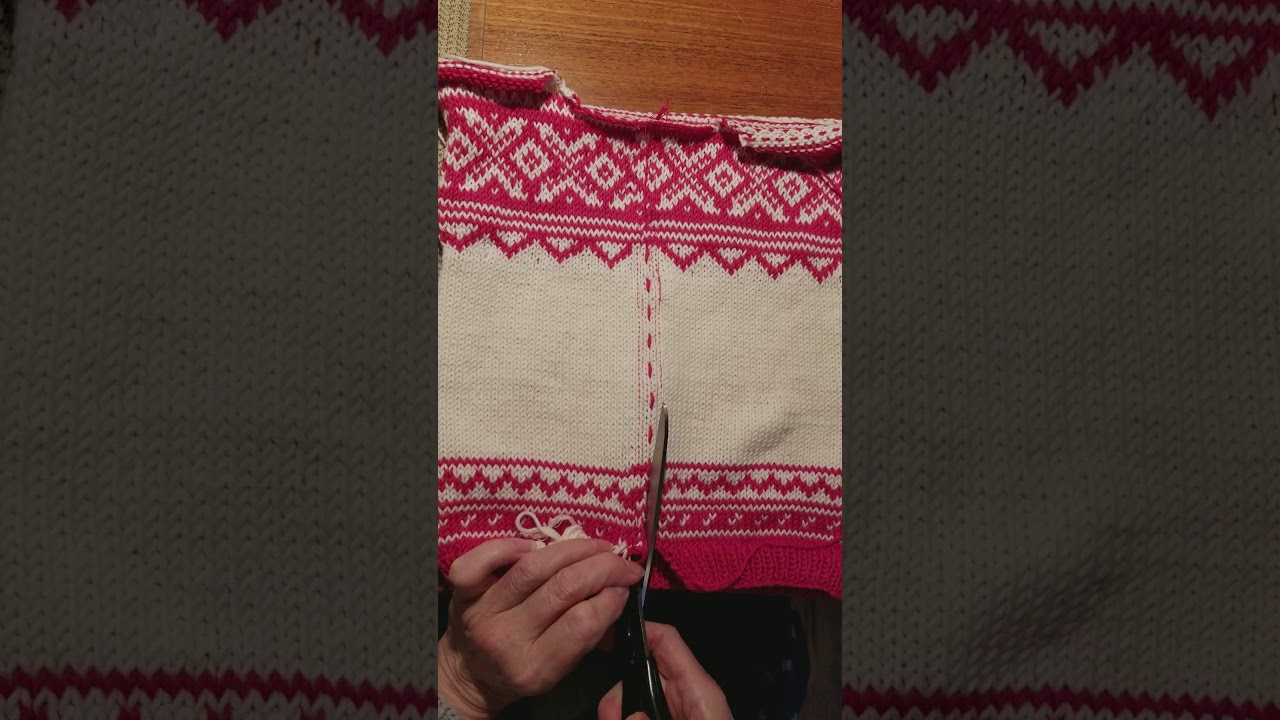 Cutting a Steek in the front of a Norwegian cardigan