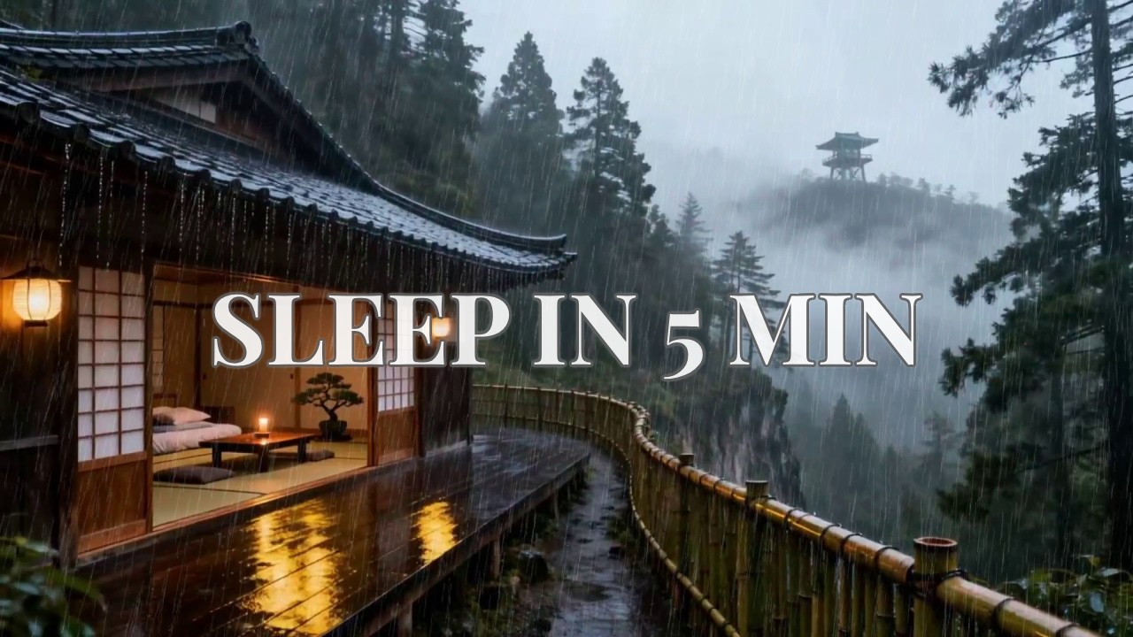 12 Hours Deeply Relaxing Heavy Rain Sounds at Misty Mountain Temple for a Peaceful Night 🌧️