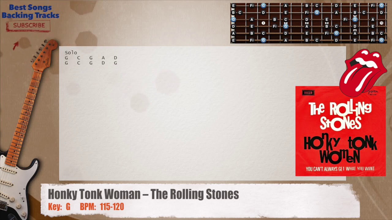 🎸 Honky Tonk Woman – The Rolling Stones Guitar Backing Track with chords and lyrics
