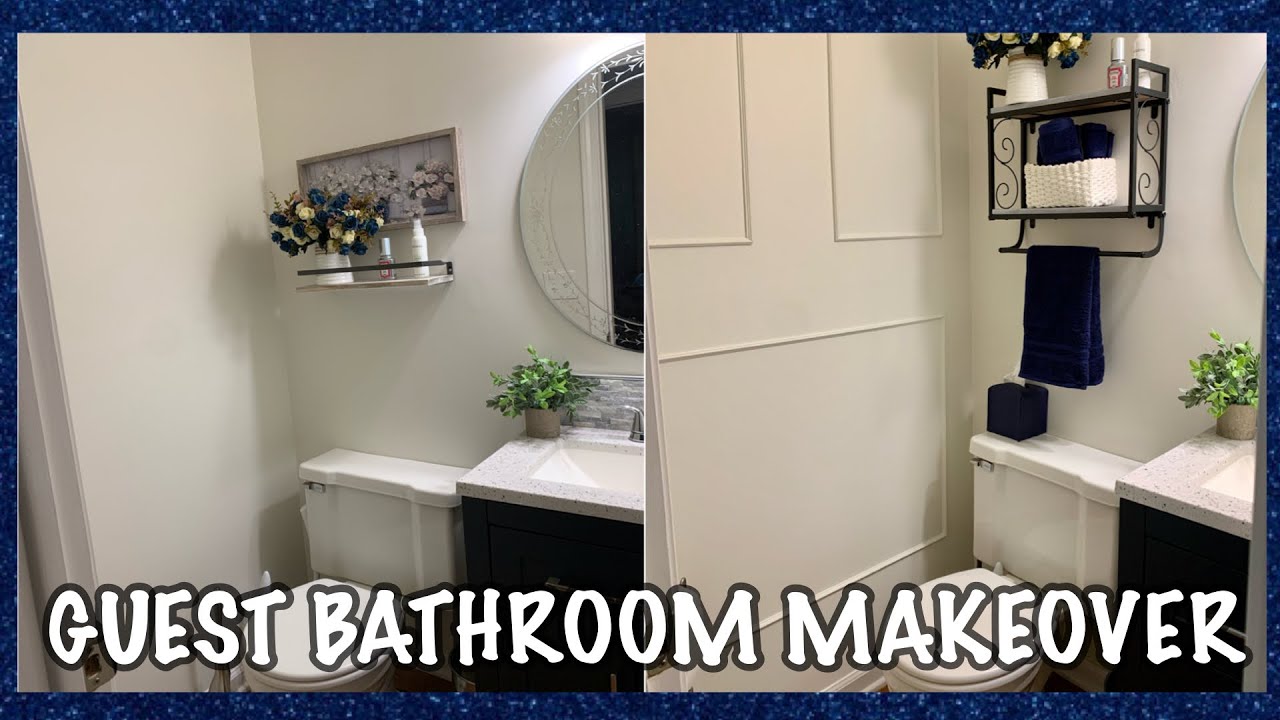 Makeover on our VERY SMALL Guest bathroom/ budget friendly changes/ DIY wall moulding