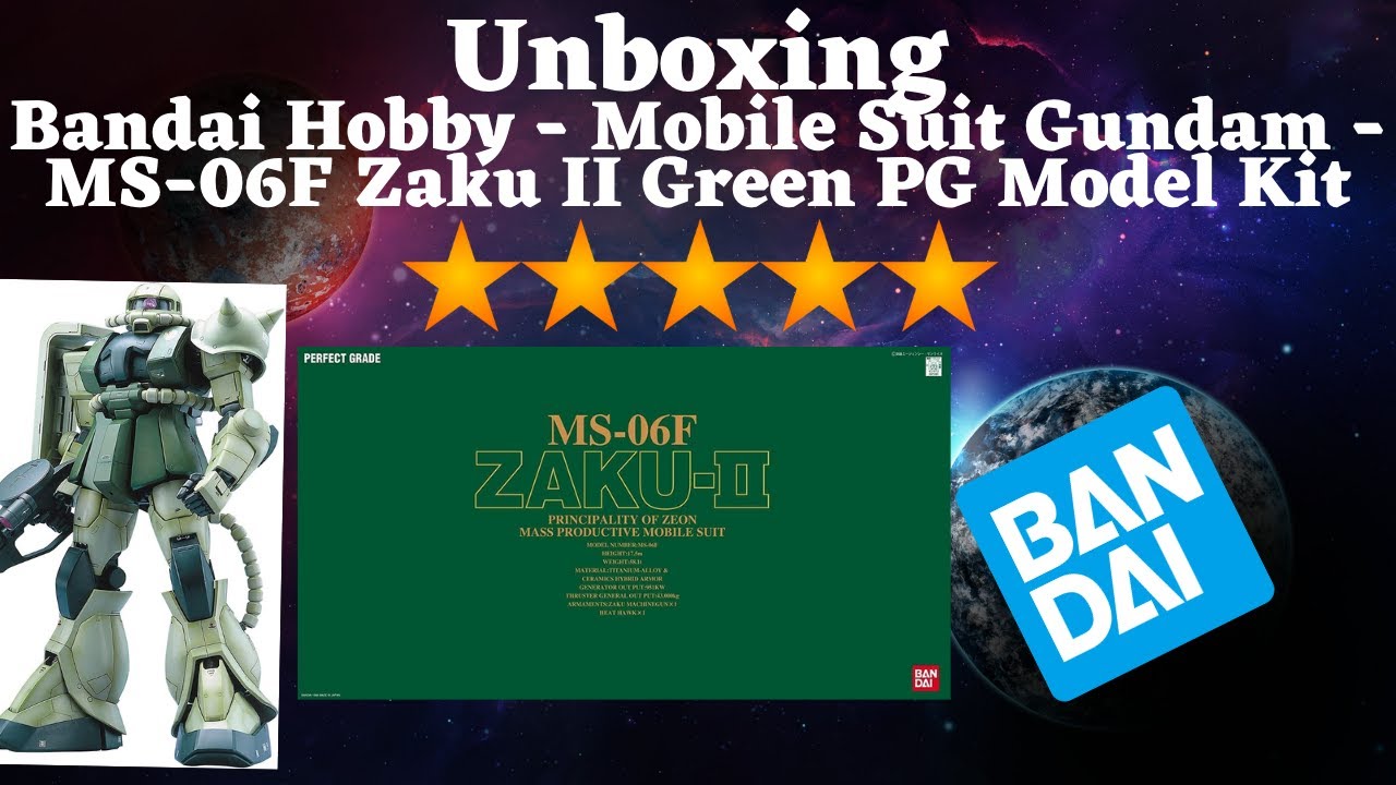 Unboxing - Bandai Hobby - Mobile Suit Gundam - MS-06F Zaku II Green PG Model Kit