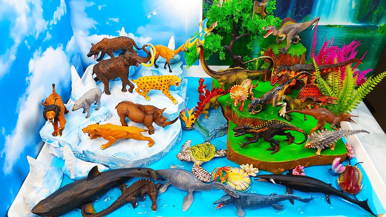 Aprende  DINOSAURIOS y ANIMALES  ERA DE HIELO-Diorama de animales prehist&oacute;ricos-Nombres de animales
