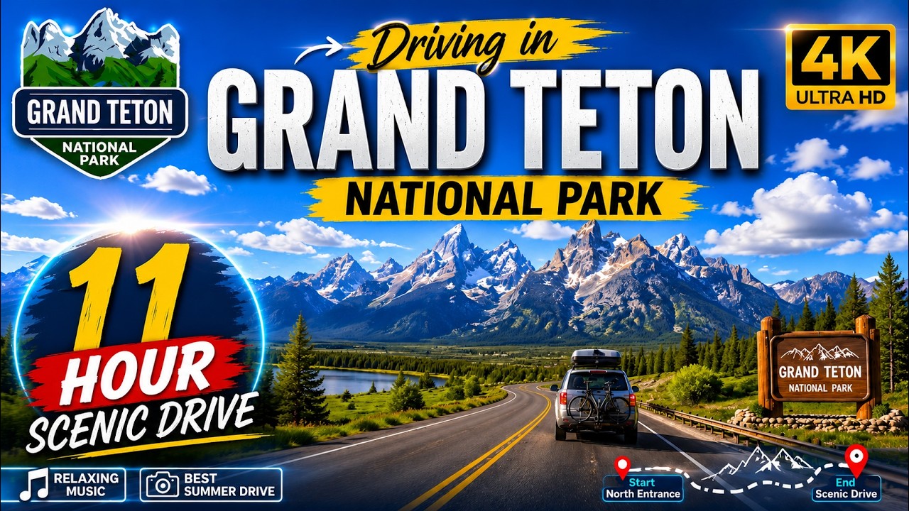 12 Hours of Peaceful Scenic Driving in Grand Teton National Park very relaxing HD