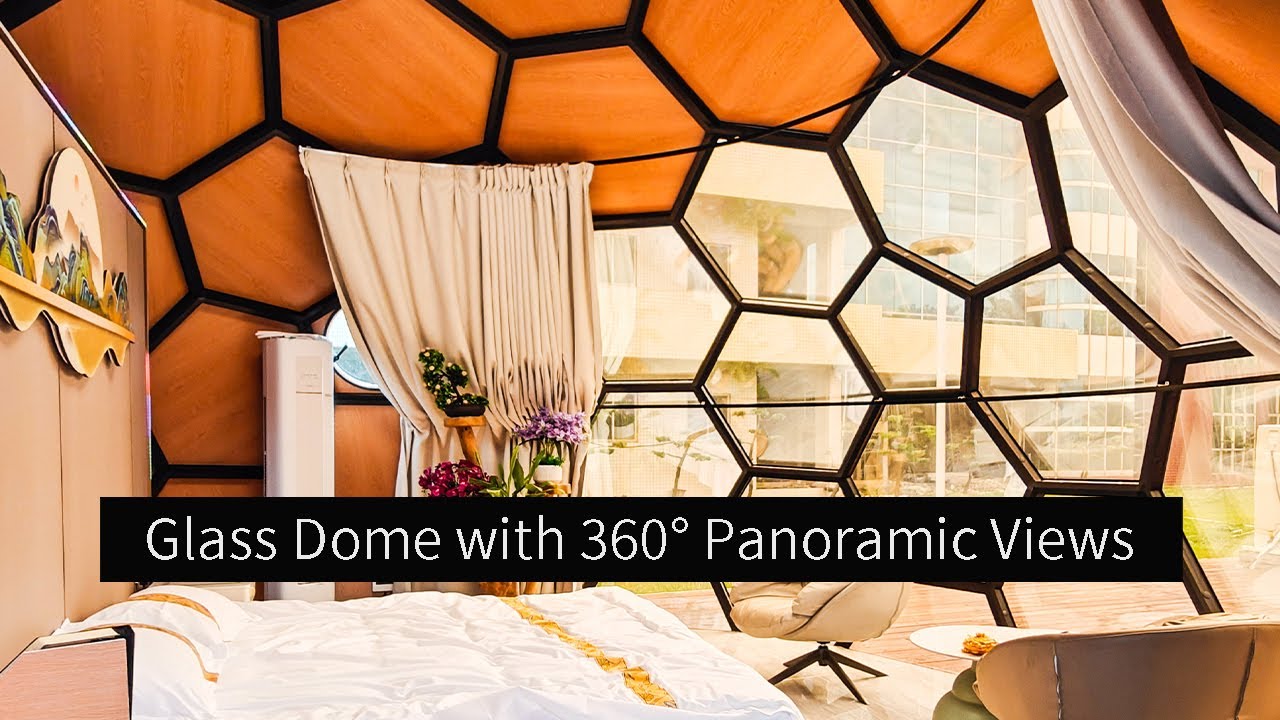 Glass Dome House, Aluminum Frame Geodesic Dome, Glass Dome Tent with 360° Panoramic Views