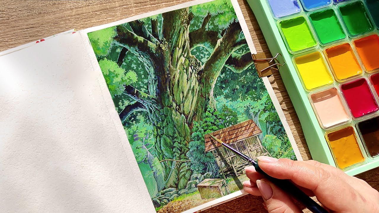 Studio Ghibli Magic: Gouache Painting of a 'My Neighbor Totoro' Scene | Himi gouache