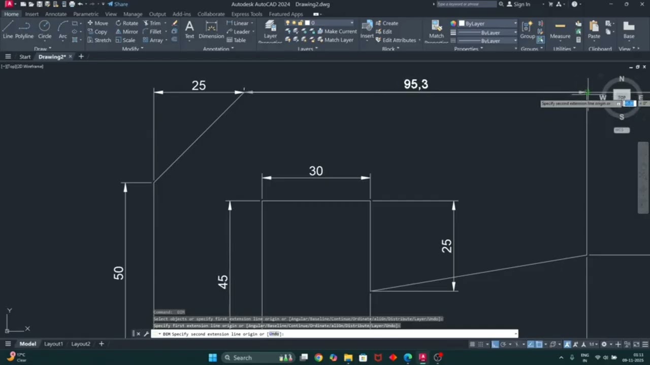 AutoCAD 2D Drawing Using Line Command | Step by Step in Hindi