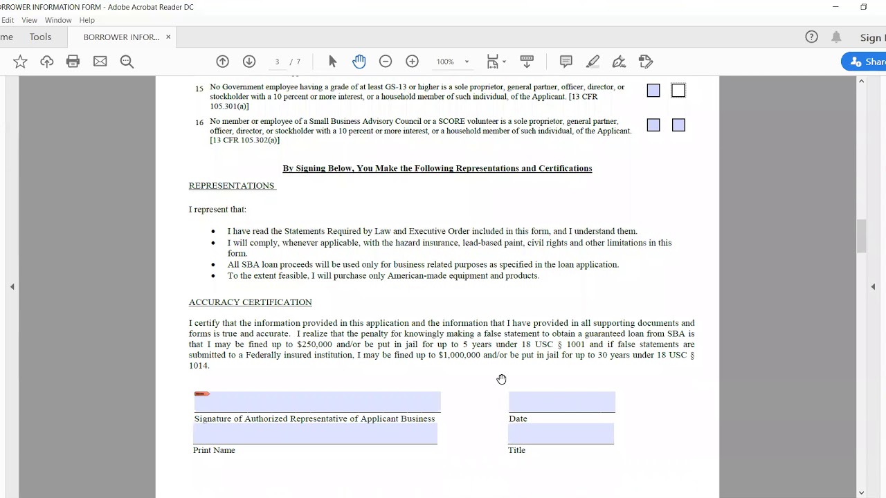 How to fill out SBA Form 1919