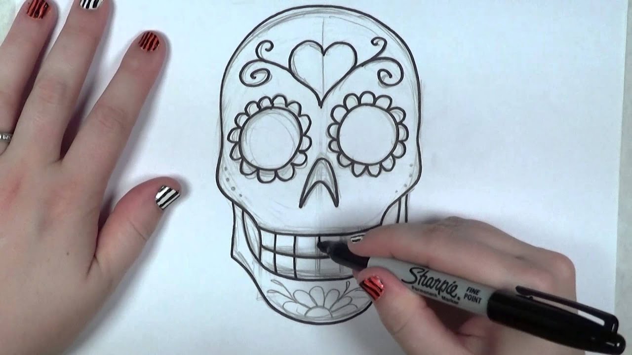 Learn How To Draw and Color A Sugar Skull -- Part 1 -- iCanHazDraw!