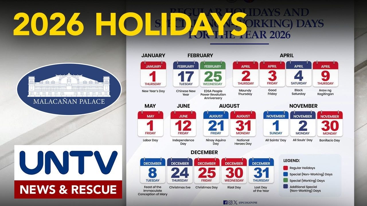 Listahan ng holidays sa 2026, inilabas na ng Malaca&ntilde;ang