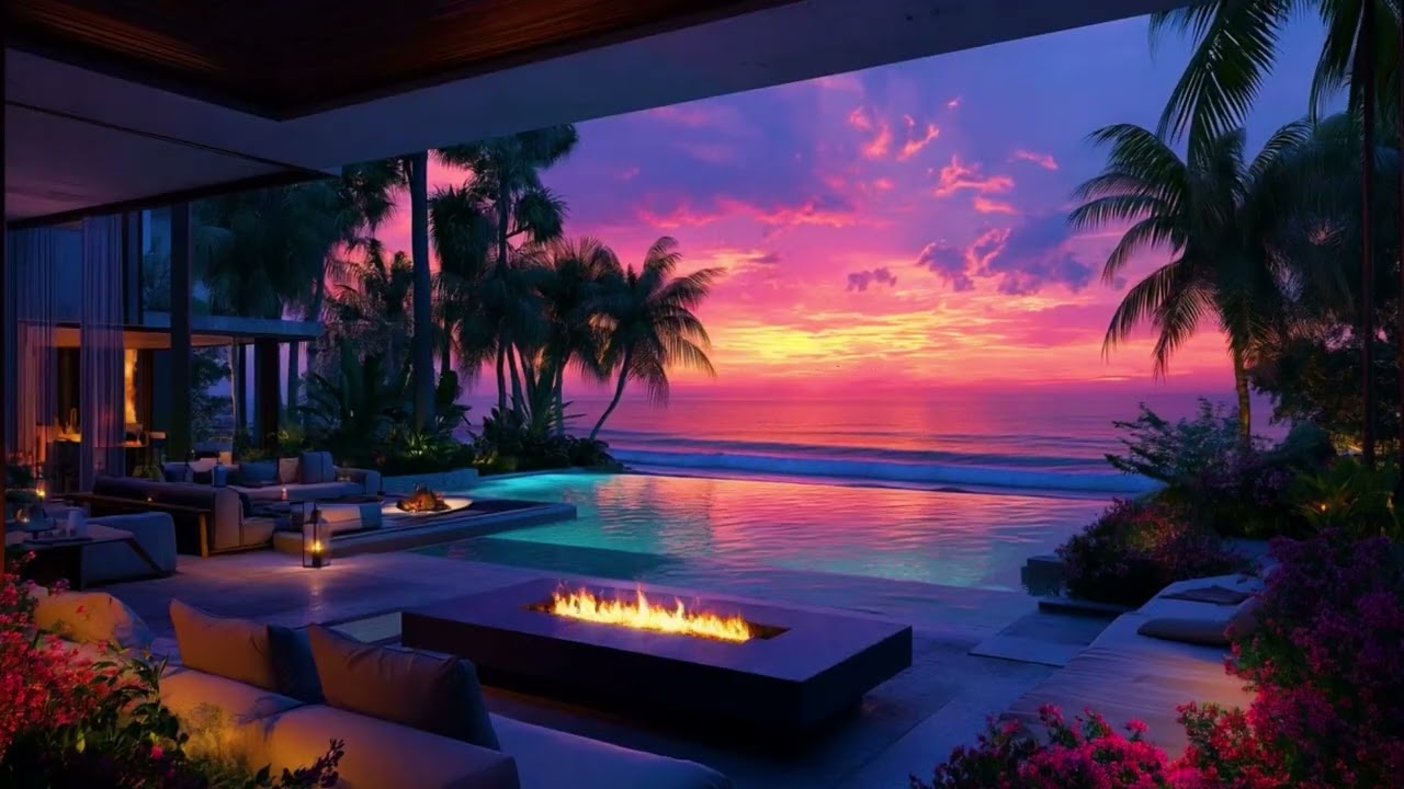 Beachside Villa Sunset 🌅 | Relaxing Ocean Waves & Luxury Coastal ASMR Ambience
