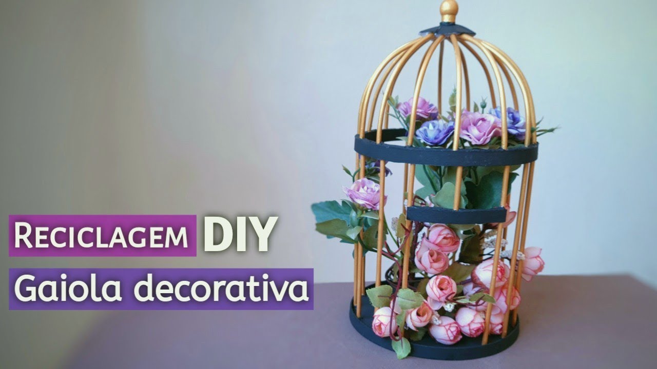 Gaiola decorativa com palitos de churrasco e balde de tinta -RECICLAGEM DIY