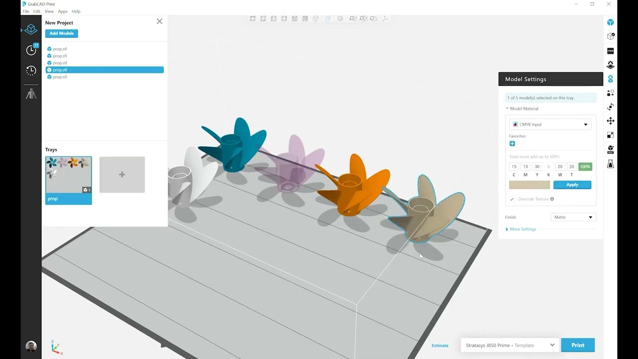Stratasys Academy | Software GrabCAD Print: Atribuição de materiais e cores