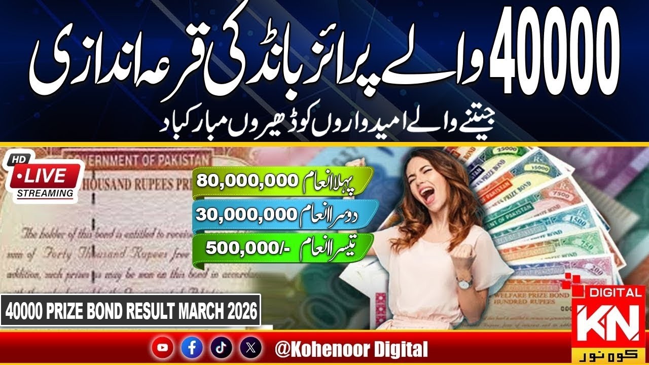 🔴 LIVE | 40000 Premium Prize Bond Draw 10-March 2026| Kohenoor Digital #prizebonds