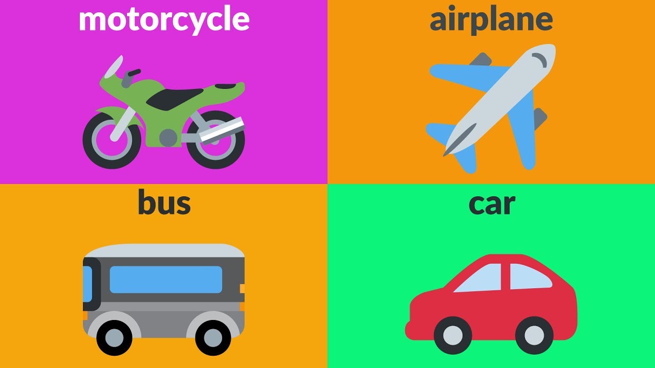 LEARN VEHICLES WITH EMOJIS - English Vocabulary for Kids, Kindergarten, Children