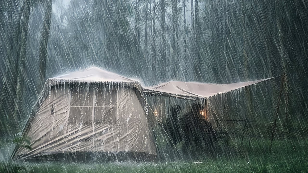 AMAZING‼️HEAVY RAIN CAMPING 🏕RELAXING IN A WARM TENT WITH THE SOUND OF RAIN ON THE TENT ROOF (ASMR)