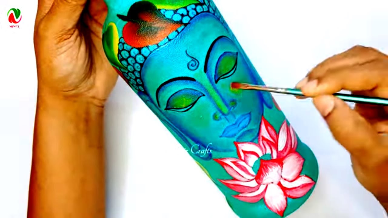 Bottle Art Painting | Buddha face bottle art | Buddha face on bottle | Buddha Art DIY | Niviz Ep 194