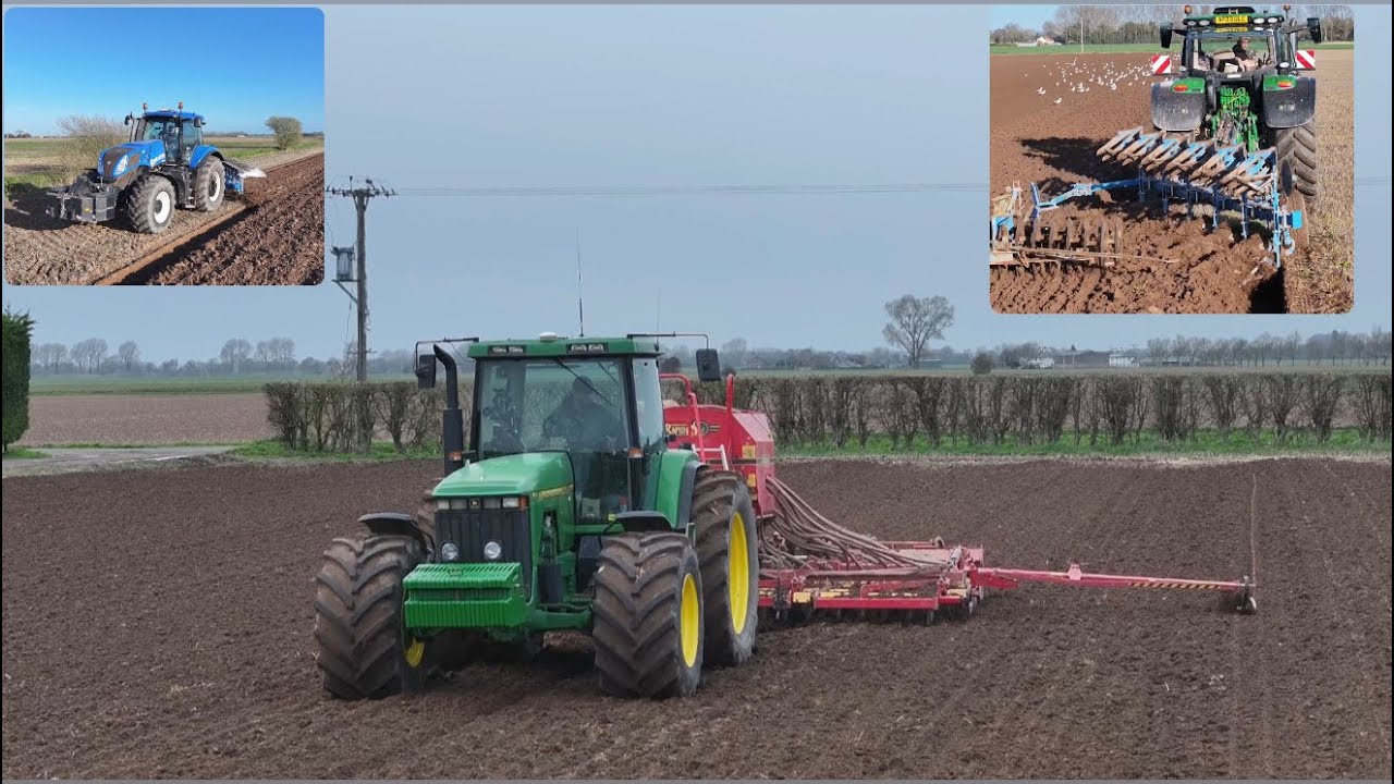 Сеял ячмень на тракторе John Deere 8400, и мы застали Маленькую Красную за вспашкой...