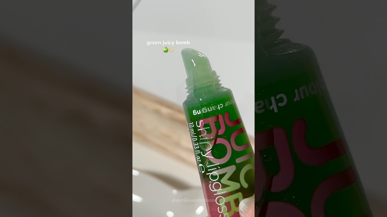 Essence Juicy Bomb Lip Gloss 107 Glowy Gummy swatch 💚 #makeup #beauty #trending #essencecosmetics